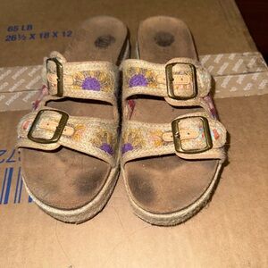 Floral Buckle Sandals with Gold Accents